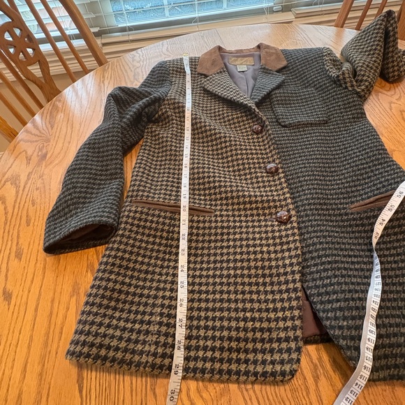 Vintage JL Colebrook brown houndstooth plaid wool blazer Jacket suede collar M - Picture 4 of 11